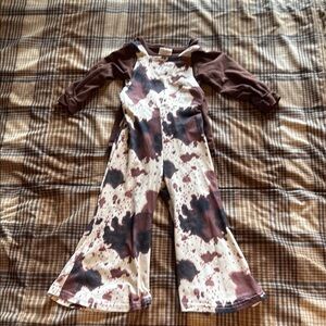 Brown and Cream Cow Print Overalls